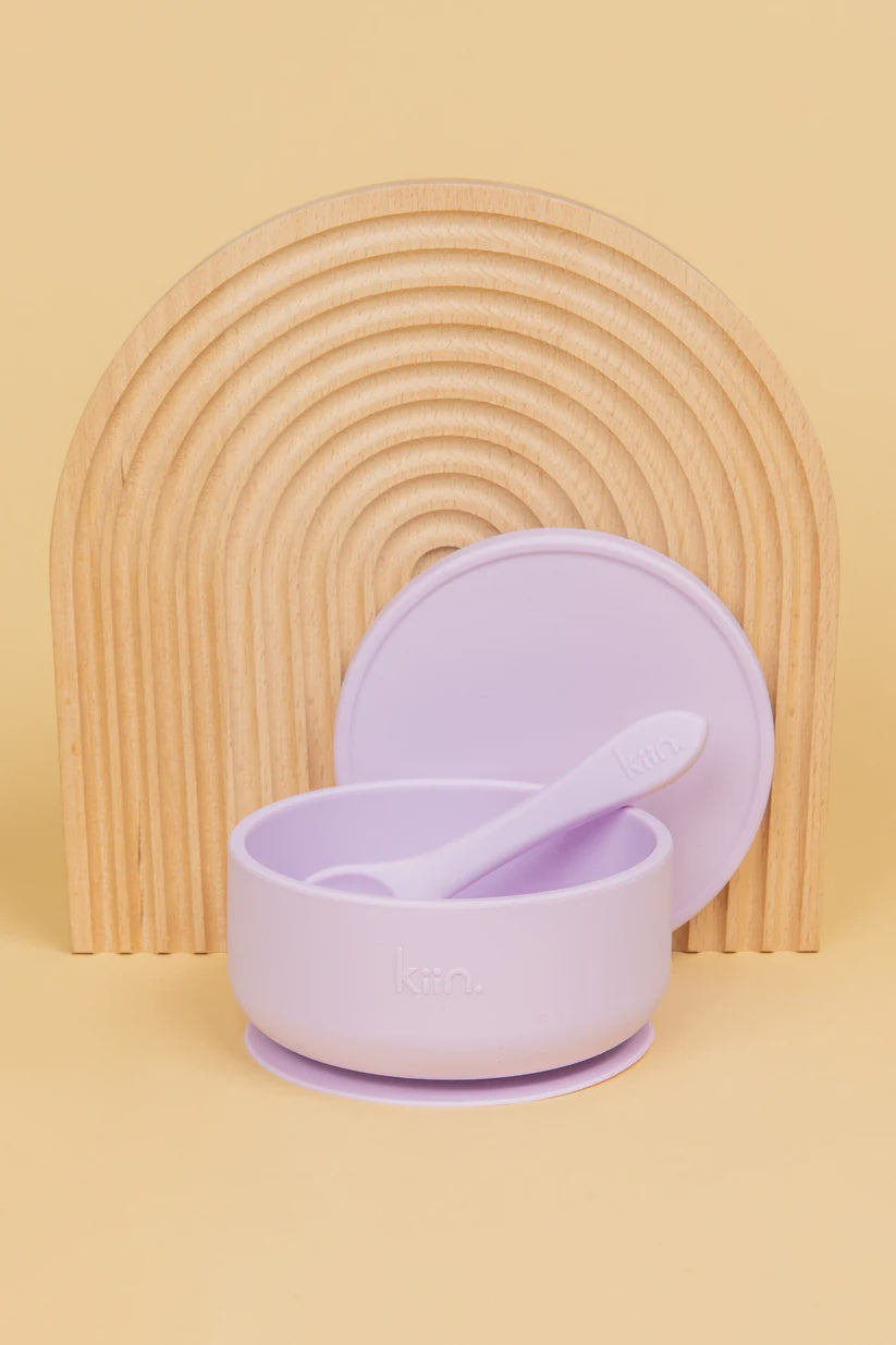 Silicone Suction Bowl With Lid + Spoon Set Lilac