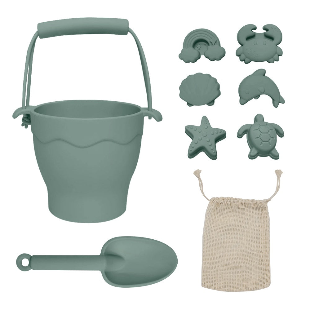 Silicone 8pc Bucket & Spade Set Sage Cinnamon Street Kids