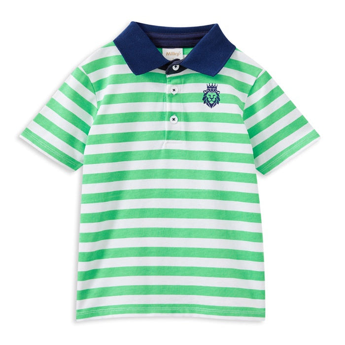 Boys Green Stripe Rubgy Tee