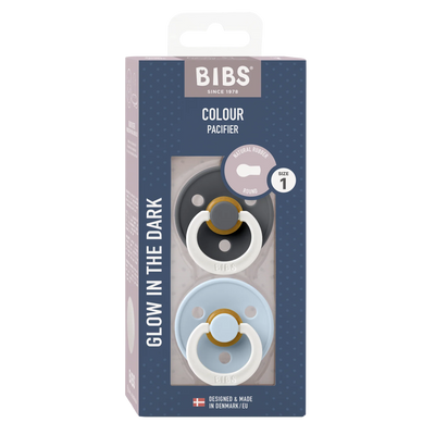 Bibs Dummies 2 Pack Glow In The Dark Round Iron/Baby Blue