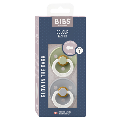 Bibs Dummies 2 Pack Glow In The Dark Round Sage/Cloud