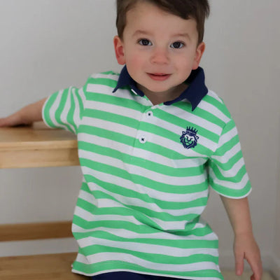Boys Green Stripe Rubgy Tee