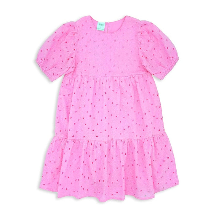 Girls Pink Broderie Dress