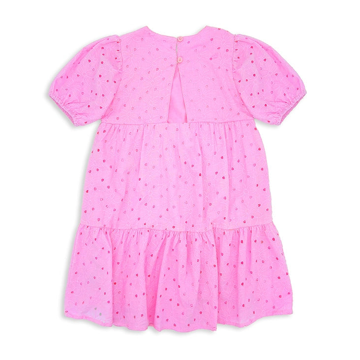 Girls Pink Broderie Dress