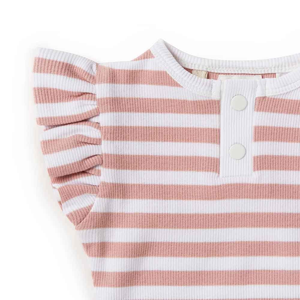 Baby Girls Short Sleeve Rose Milk Strip Bodysuit