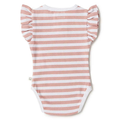 Baby Girls Short Sleeve Rose Milk Strip Bodysuit