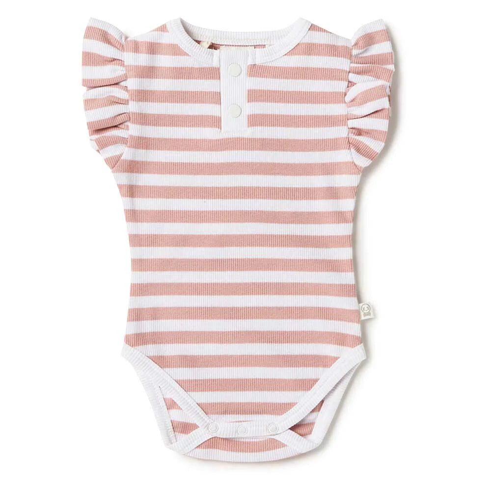 Baby Girls Short Sleeve Rose Milk Strip Bodysuit