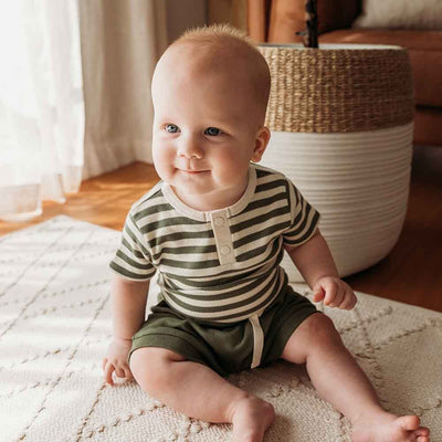 Baby Boys Short Sleeve Olive Bodysuit