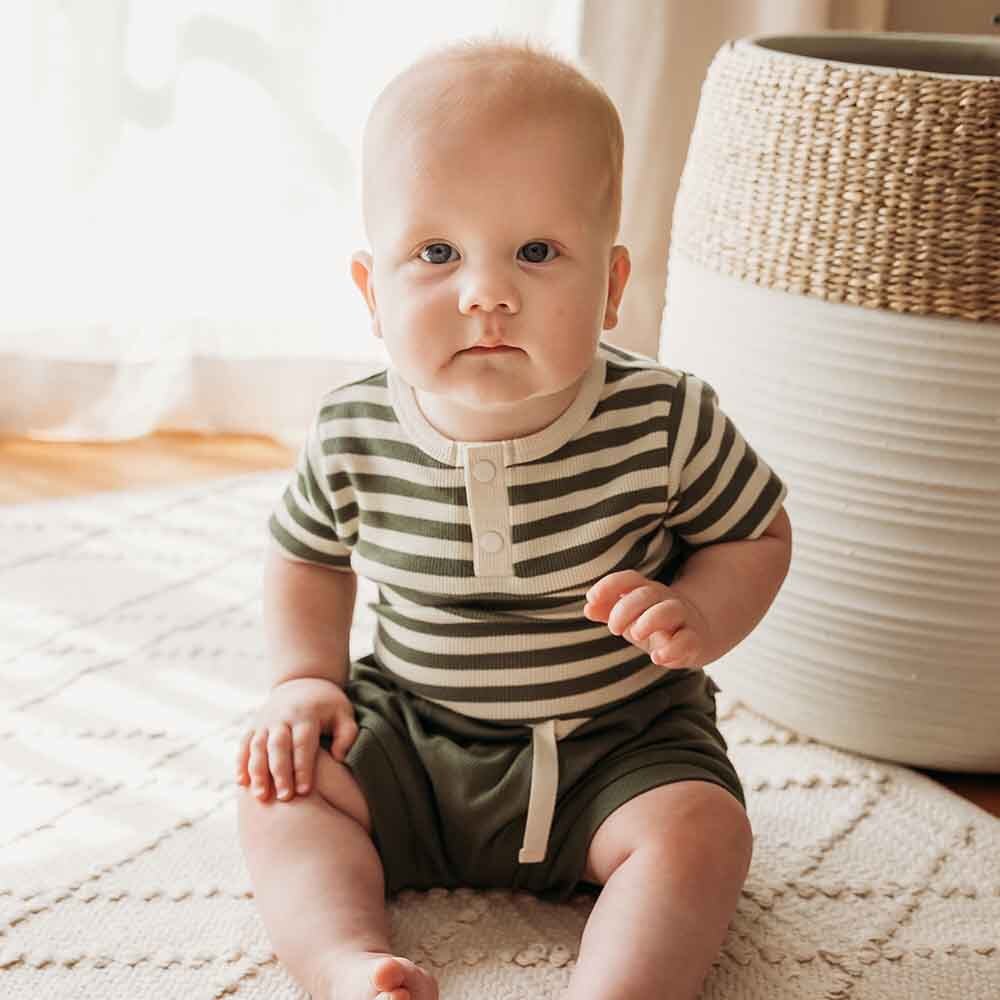 Baby Boys Short Sleeve Olive Bodysuit