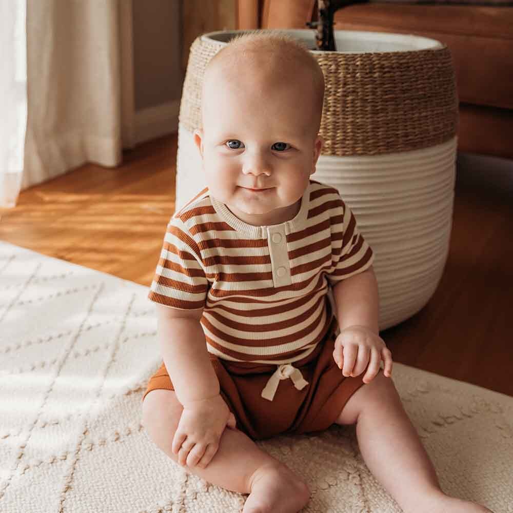 Baby Boys Short Sleeve Biscuit Stripe Bodysuit