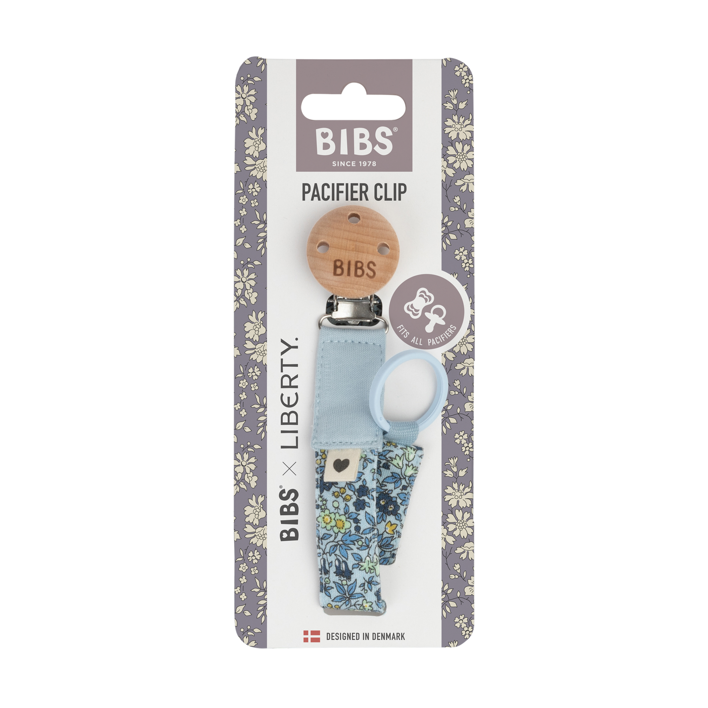 Bibs Dummies Liberty Pacifer Clip Chamomile Lawn/Baby Blue