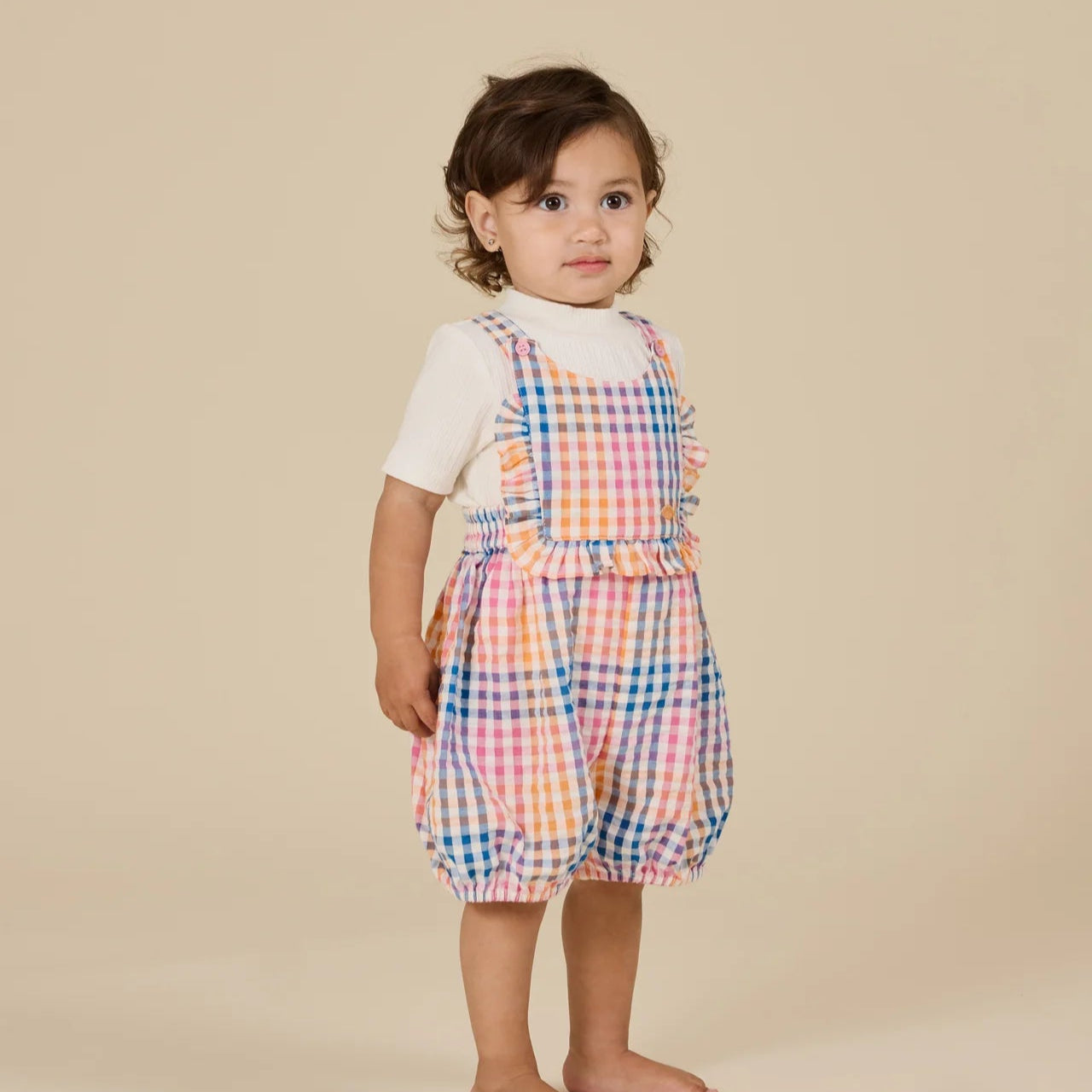 Baby Girls Rainbow Gingham Bubble Frill Romper