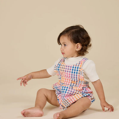 Baby Girls Rainbow Gingham Bubble Frill Romper