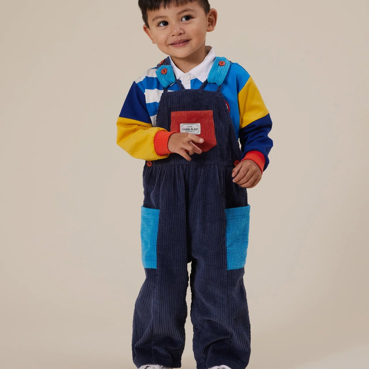 Boys Sammy Corduroy Colour Block Overalls