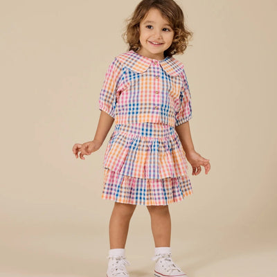 Girls rainbow Gingham Ria Ruffle Skirt