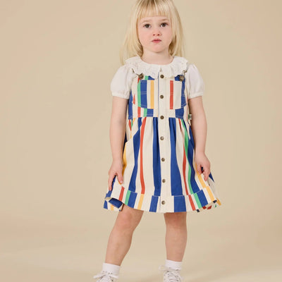 Girls 90's Bold Stripe Heidi Denim Pinafore Dress