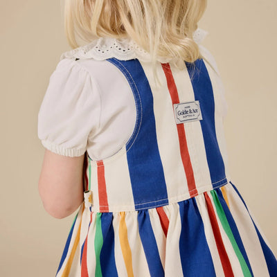 Girls 90's Bold Stripe Heidi Denim Pinafore Dress