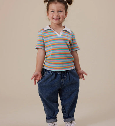 Girls  Collared T-Shirt Rainbow Stripe