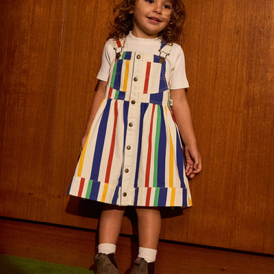 Girls 90's Bold Stripe Heidi Denim Pinafore Dress