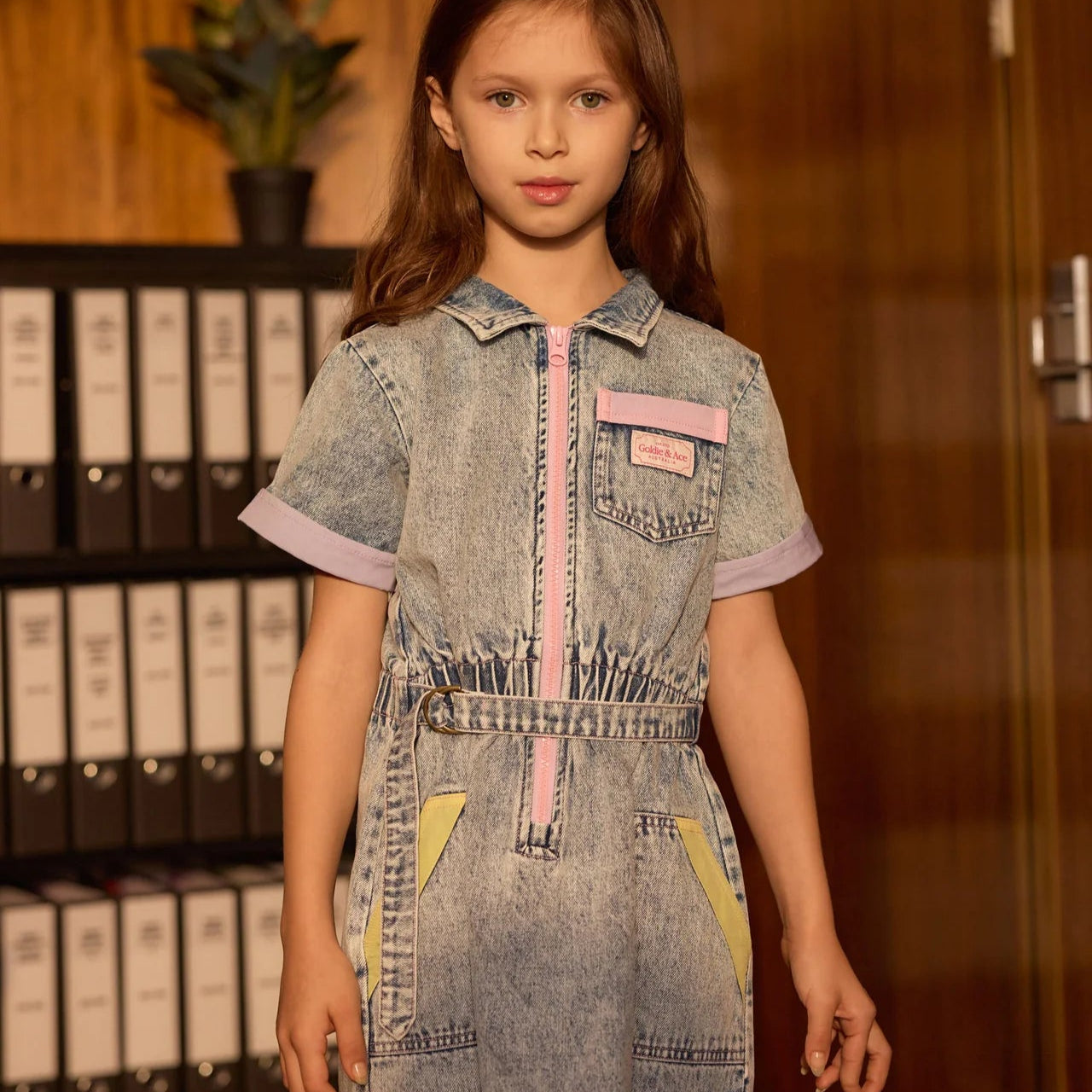 Girls Pastel Pop Piper Denim Belted Dress