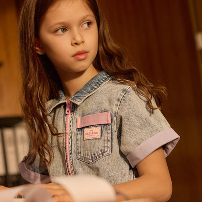 Girls Pastel Pop Piper Denim Belted Dress