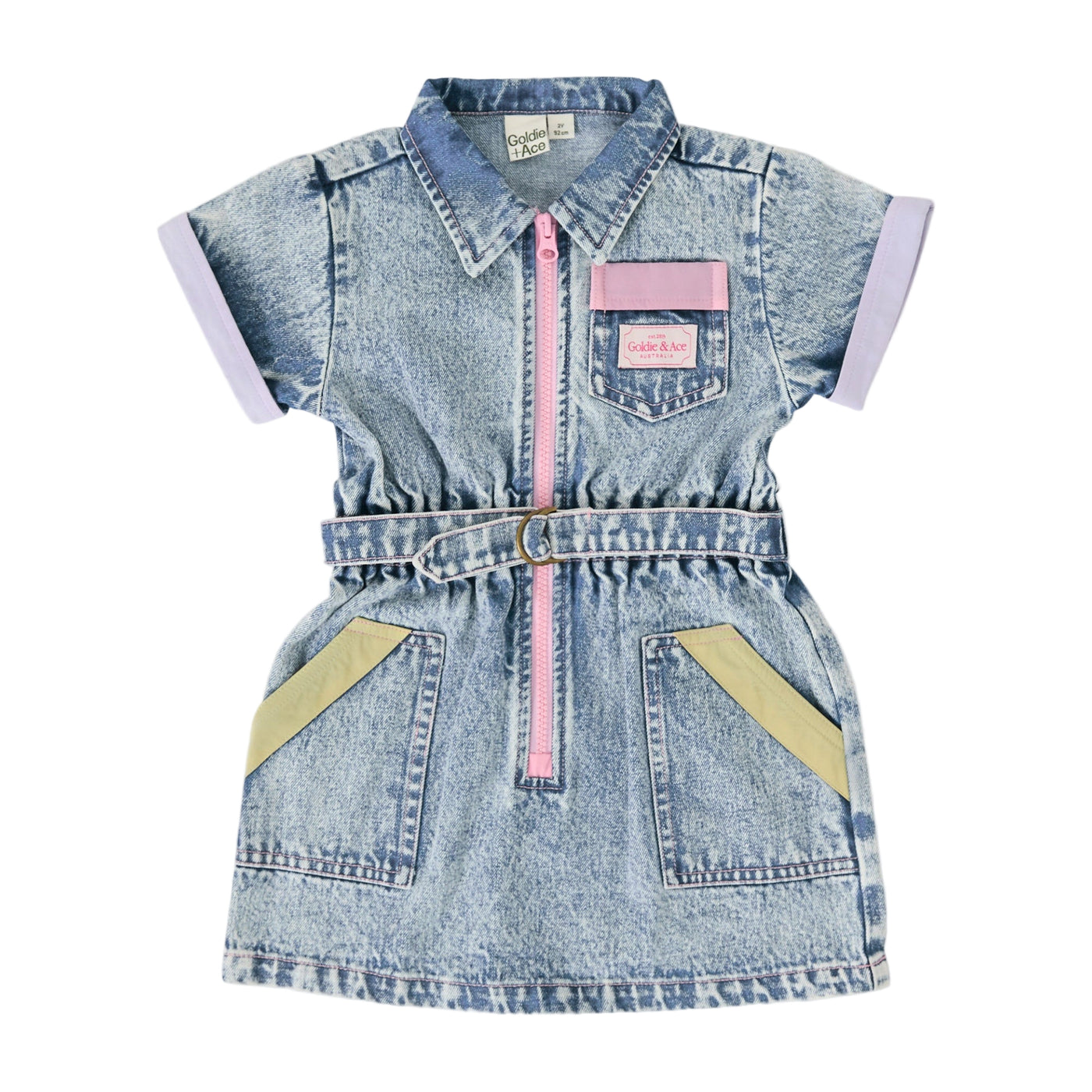 Girls Pastel Pop Piper Denim Belted Dress