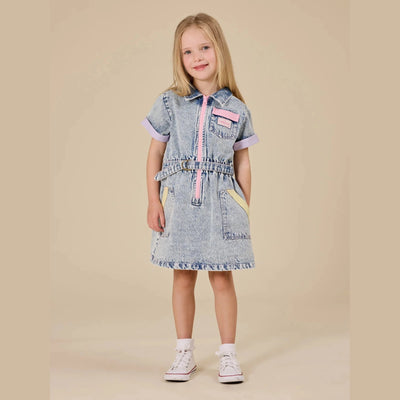 Girls Pastel Pop Piper Denim Belted Dress