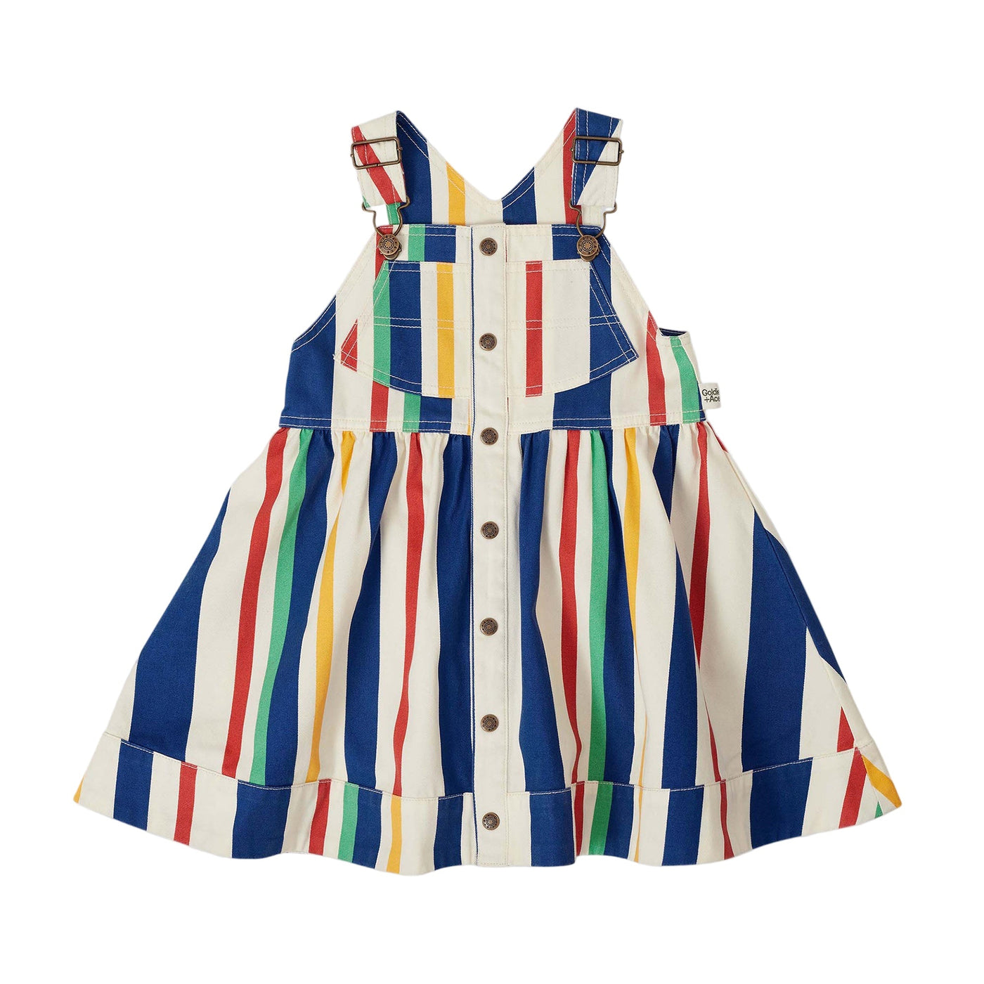 Girls 90's Bold Stripe Heidi Denim Pinafore Dress