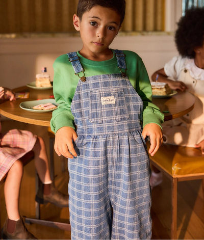 Boys Austin Denim Check Overalls