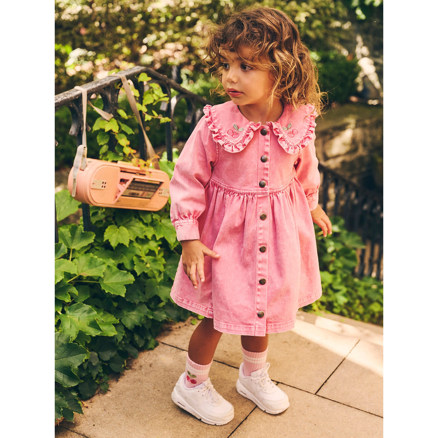 Girls Cherry Vintage Collar Dress Bubblegum