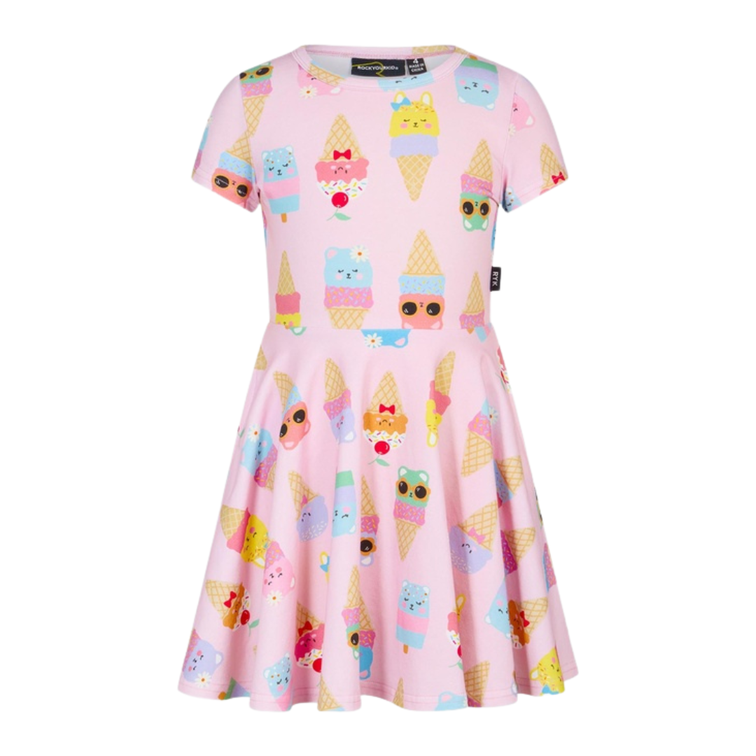 Girls Iced Pink Waisted Dress