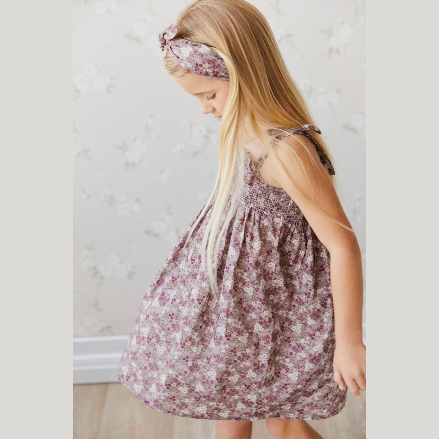 Organic Cotton Eveleigh Dress Pansy Floral Fawn