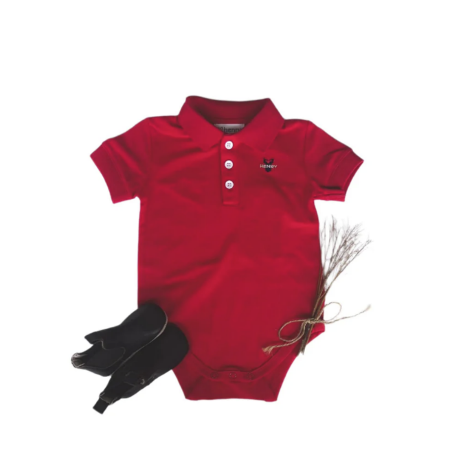 Baby Boys Polo Romper - Bright Red