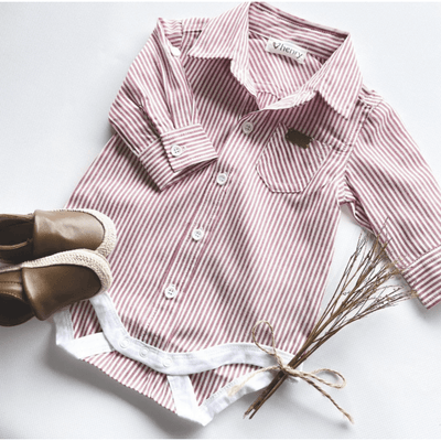 Baby Boys Dress Shirt Romper - Red Pinstripe
