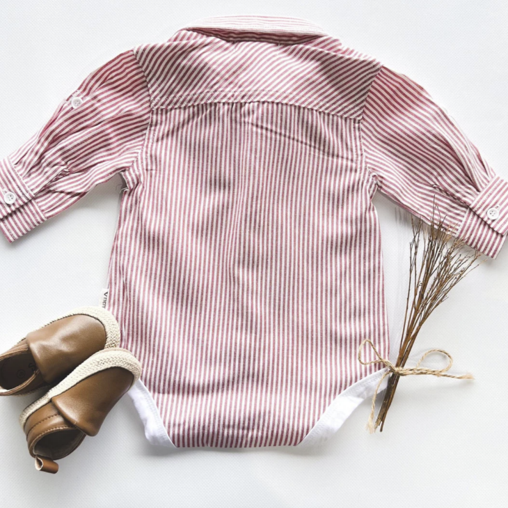 Baby Boys Dress Shirt Romper - Red Pinstripe