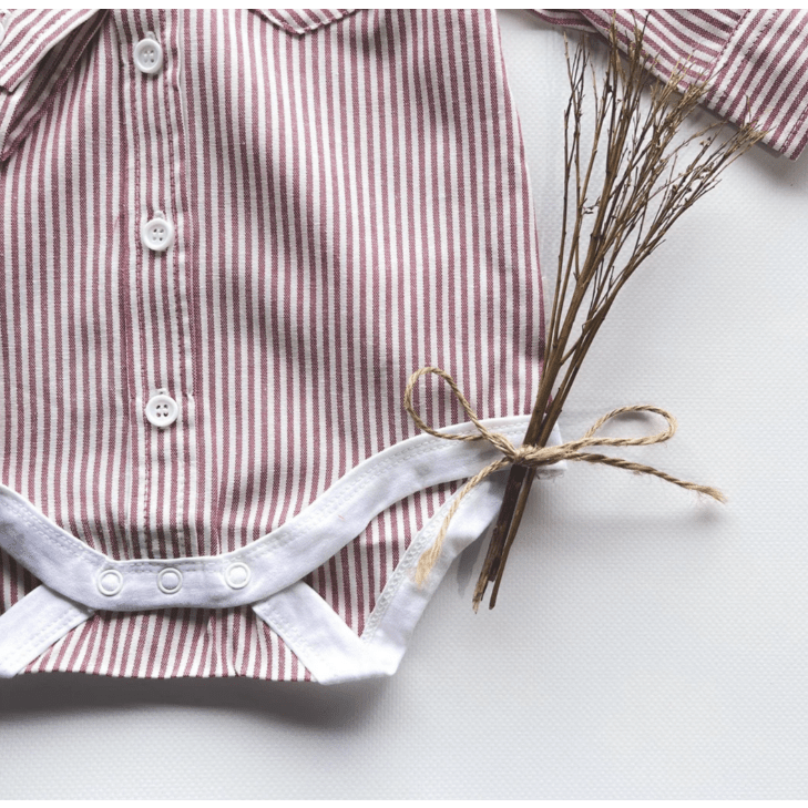 Baby Boys Dress Shirt Romper - Red Pinstripe