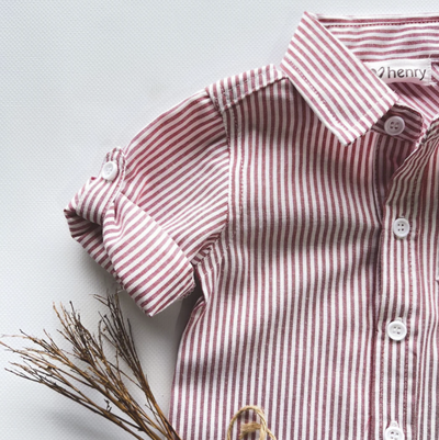 Baby Boys Dress Shirt Romper - Red Pinstripe