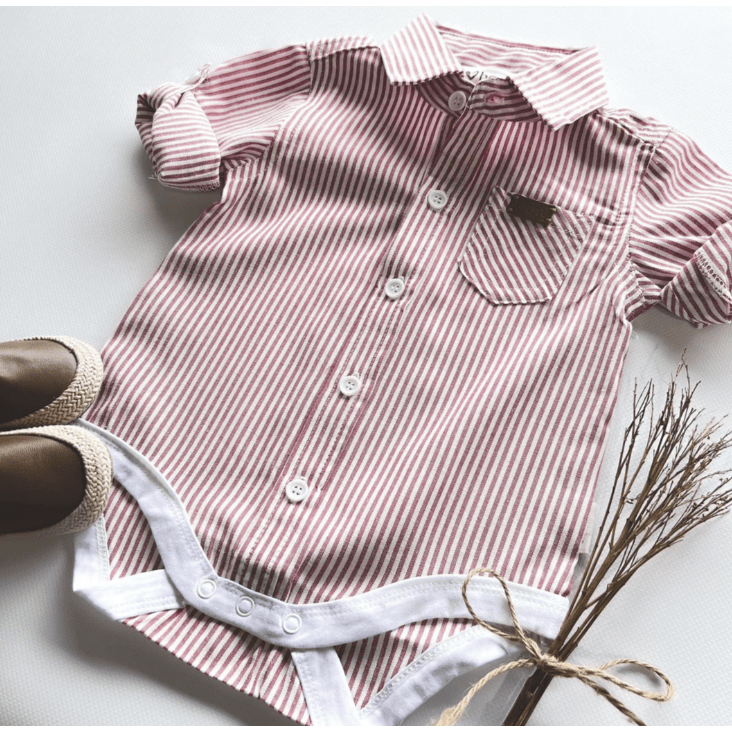 Baby Boys Dress Shirt Romper - Red Pinstripe