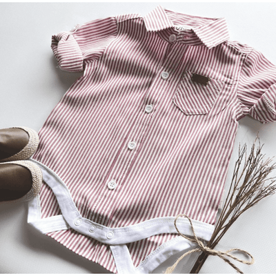 Baby Boys Dress Shirt Romper - Red Pinstripe