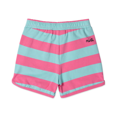 Girls Striped Sport Short - Pink/Teal Stripe