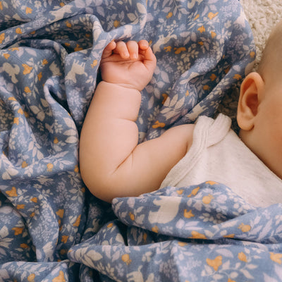 Baby Organic Muslin Wrap Forest Friends Cornflower
