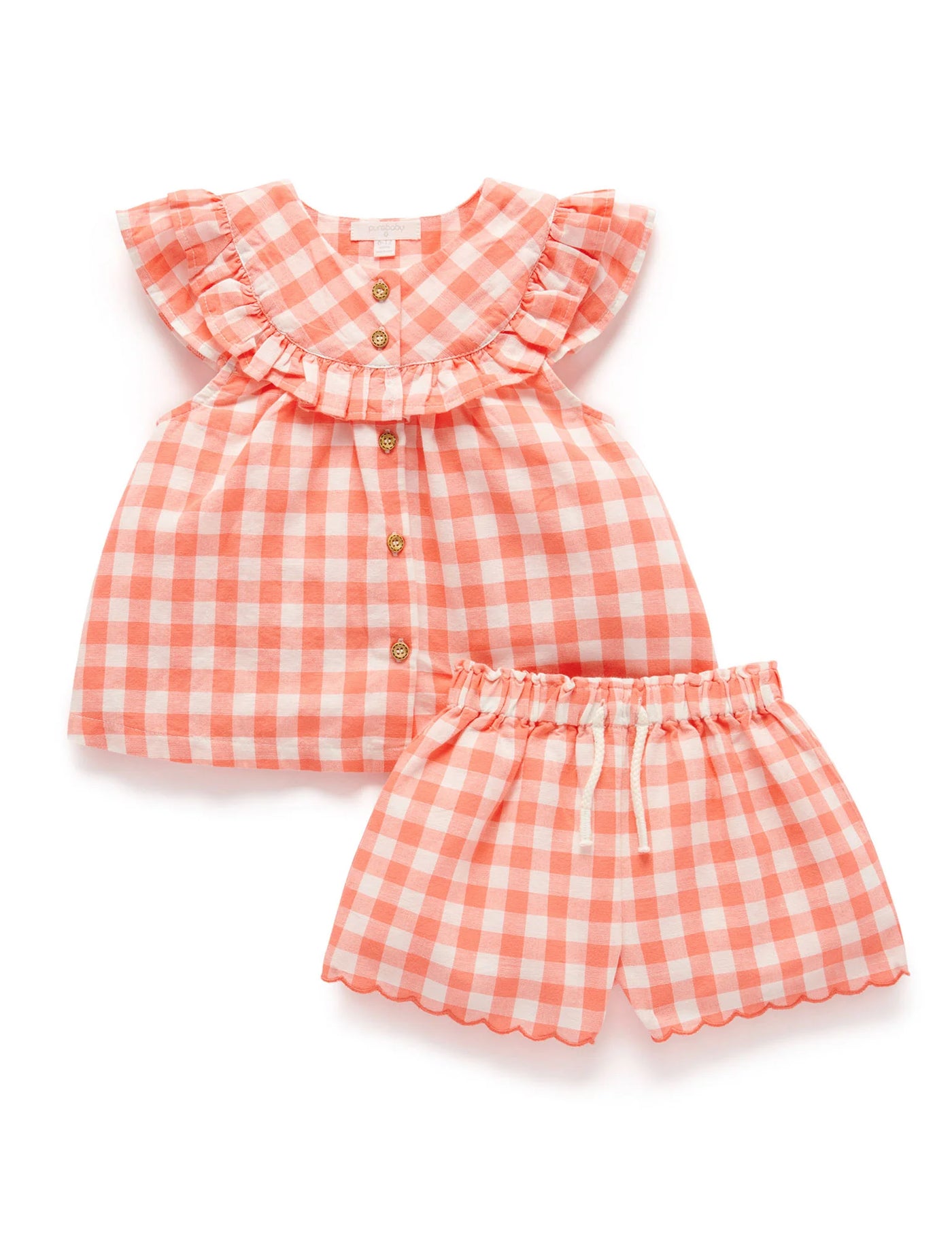 Girls Gingham Set Coral