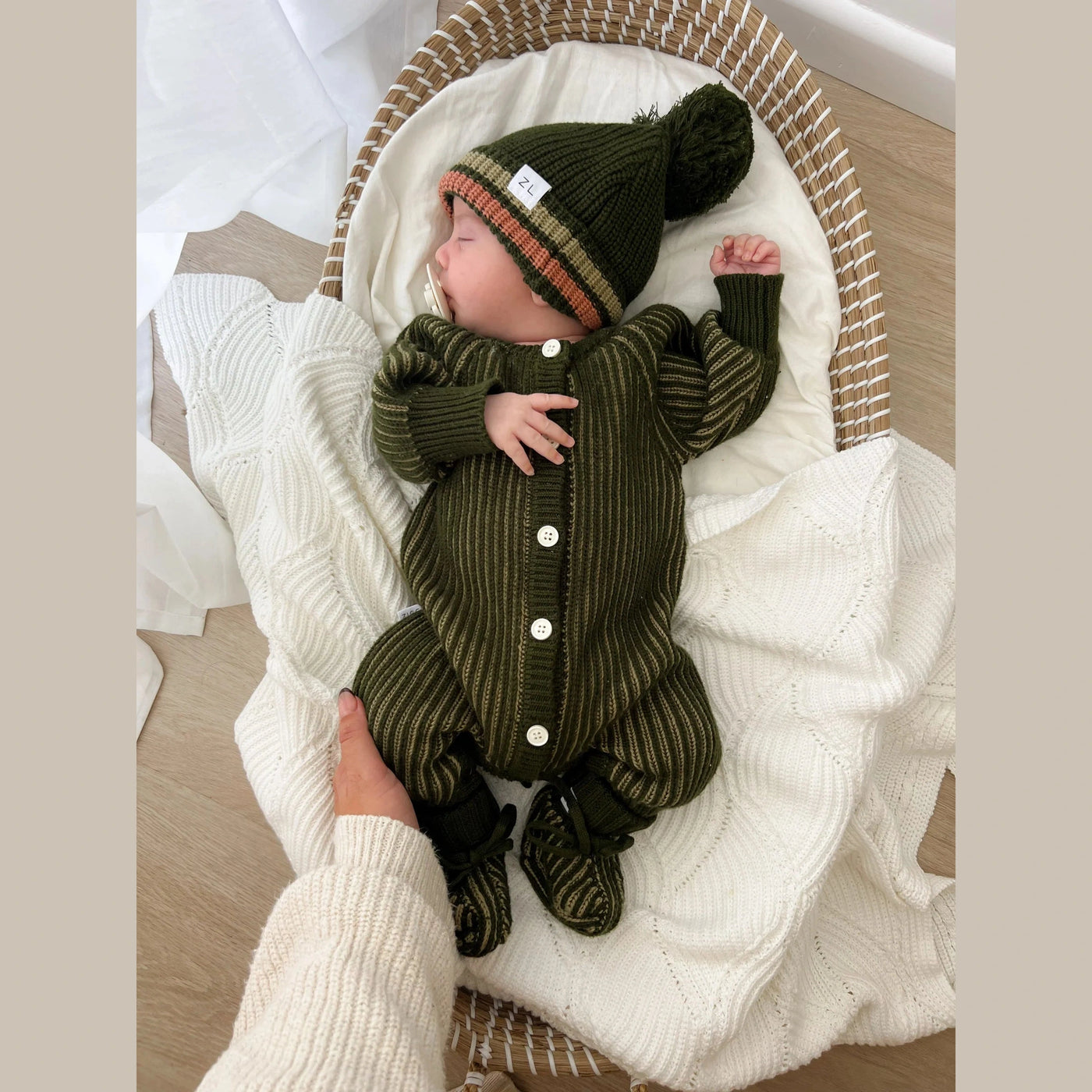 Classic Knit Romper Pesto