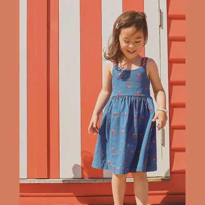 Girls Blue Cherry Picnic Woven Dress