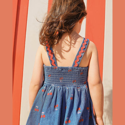 Girls Blue Cherry Picnic Woven Dress