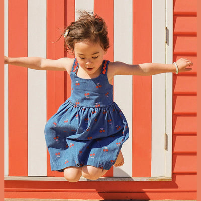 Girls Blue Cherry Picnic Woven Dress