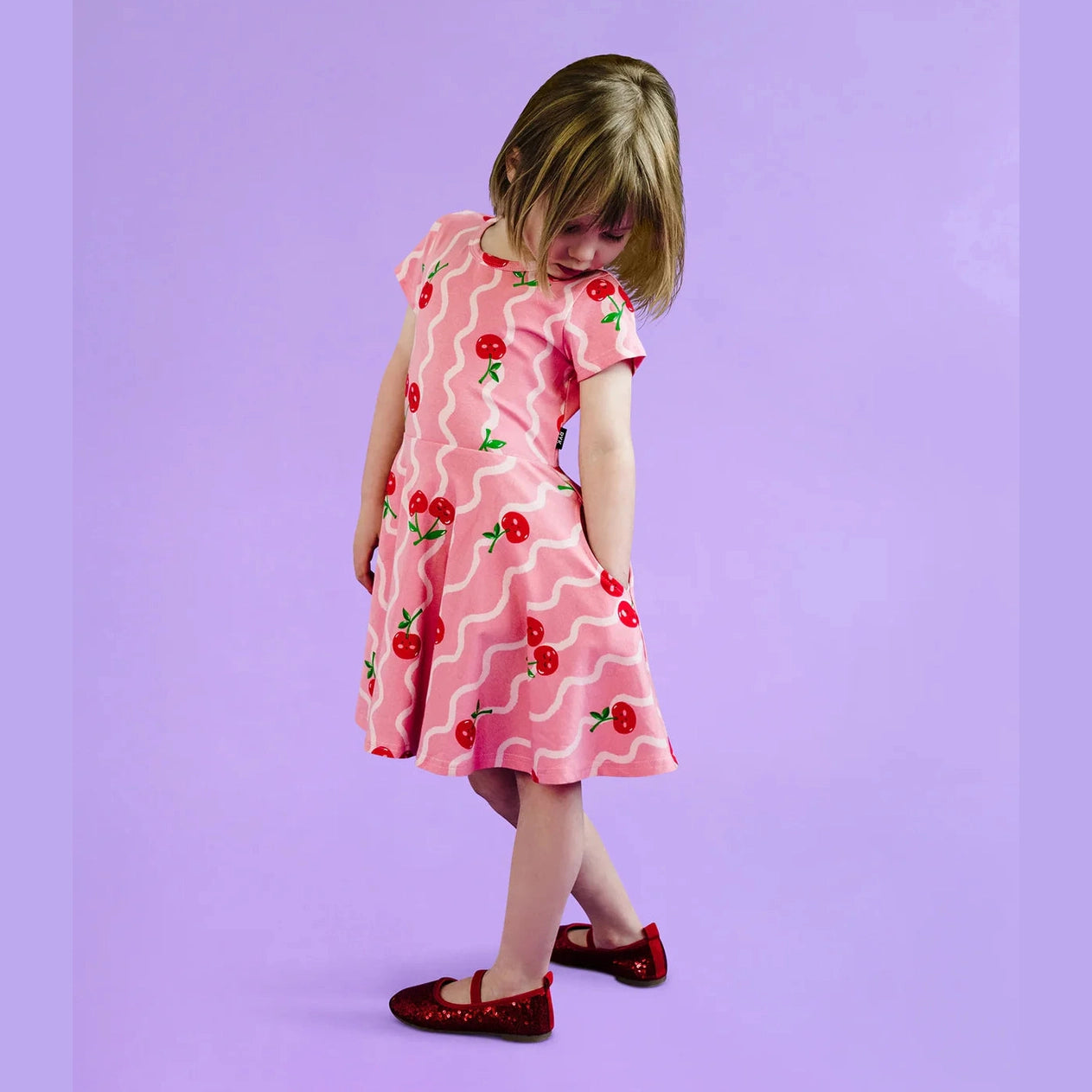 Girls Cherry Coral Waisted Dress