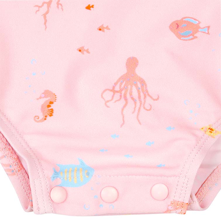 Baby Girls Long Sleeve Swim Onesie Coral
