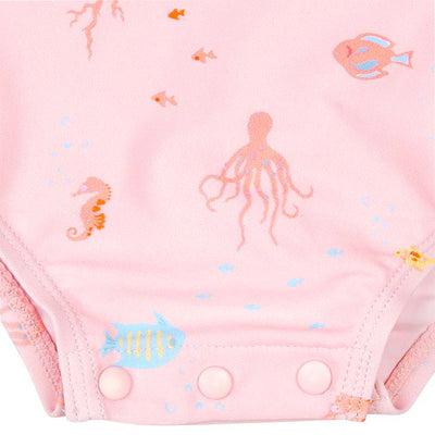 Baby Girls Long Sleeve Swim Onesie Coral