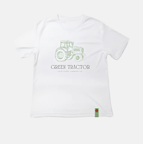 Boys Green Tractor Tee - White